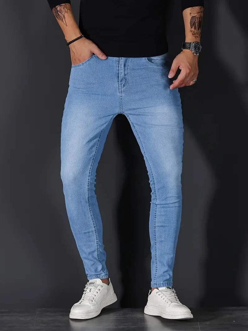 

Y2k Mens Streetwear Jeans Blue Black Skinny Pants Fashion Harajuku Classic Elastic Cotton Slim Denim Pants Men clothing New