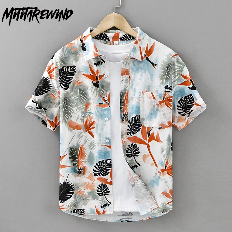 

Новая Гавайская рубашка, мужская праздничная летняя пляжная мужская рубашка с коротким рукавом, удобные топы из чистого хлопка, рубашка с лацканами и карманами для молодежи