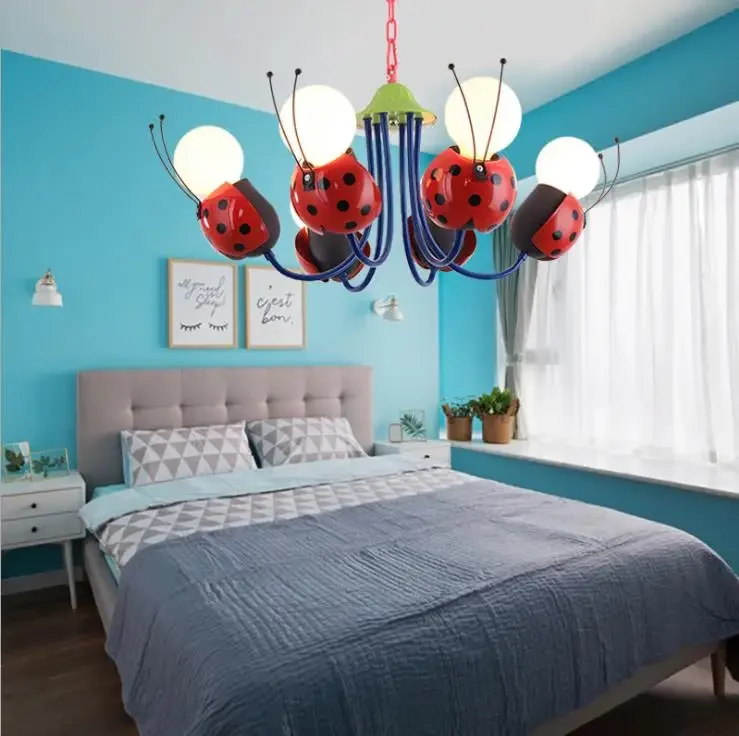 

Wrought iron Kindergarten Boys'Room and Girls' Bedroom Creative Cartoon Seven-Star Ladybug Children's Room Chandelier