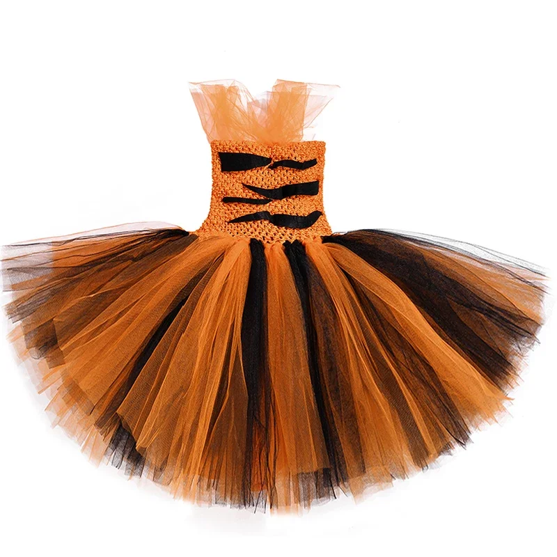Baby Girls Tiger Halloween Costumes for Kids Jungle Animal Cosplay Dresses for Birthday Carnival Party Outfit with Ears Tail@0Z*