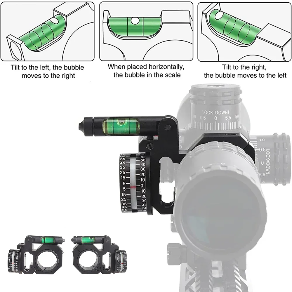 Bubble Level and High Accuracy Angle Cosine Indicator (ADI/ACI) Kit Fit 25.4mm / 30mm Tube Hunting Scope Mounts Ring Accessories