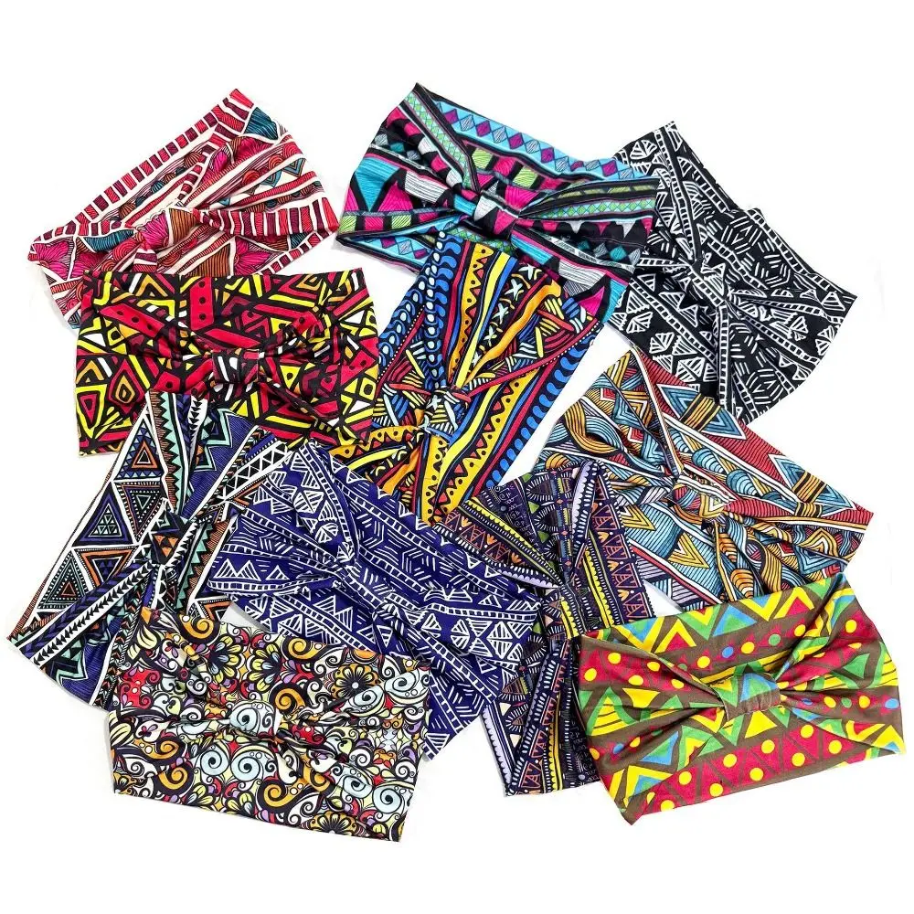 New Elastic Wide Headbands Boho Flower Print Printed Headscarf Wide Brim Star Printed Hair Scarf Women