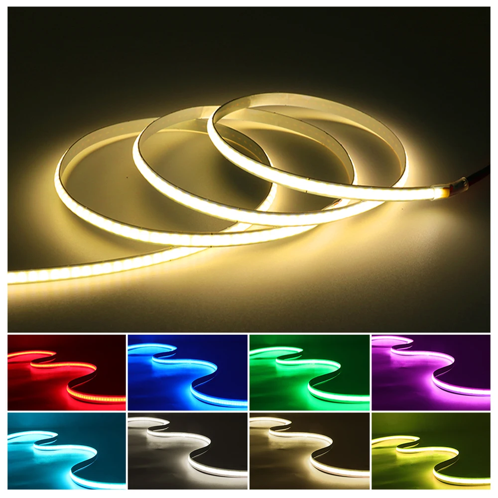 3mm Super Thin COB LED Strip 5V 12V 320LEDs/m High Density Flexible Linear Tape Lights Bar White Warm White Red Green Blue Pink