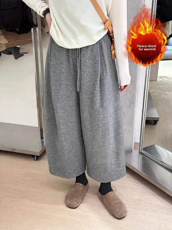 Pantaloni sportivi casual foderati in Fce vestibilità ampia coreana nuova invernale Sle plus Size Pantaloni a gamba larga dimagranti in vita elastica da donna