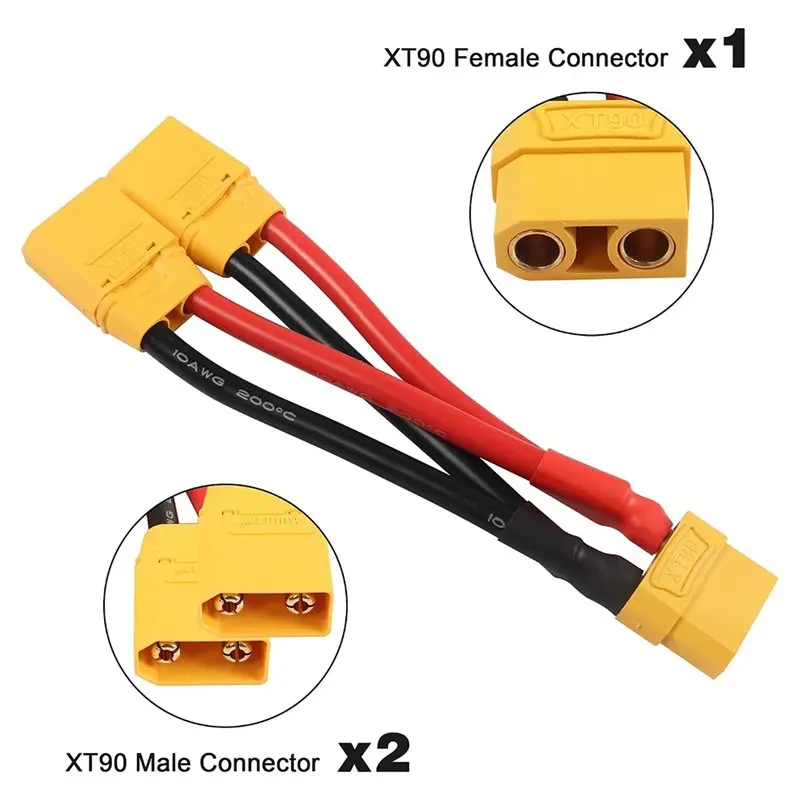 XT90 Parallel Y Splitter Cable,10AWG 1-To-2 XT90 Connector Extension Cord For RC Lipo Battery Quadcopter Multirotor