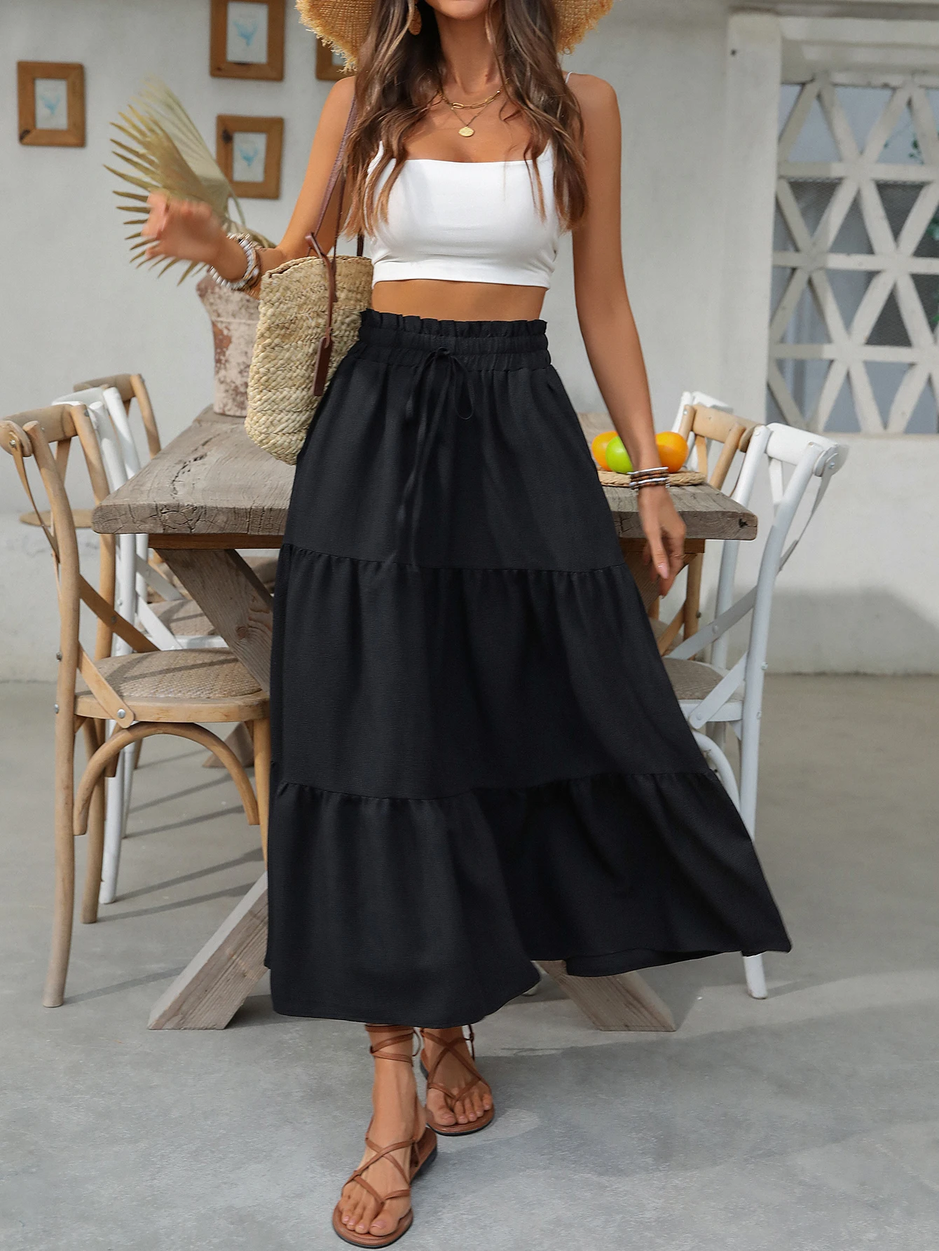 Saia preta outono roupas elegantes roupas maxi saias para mulheres