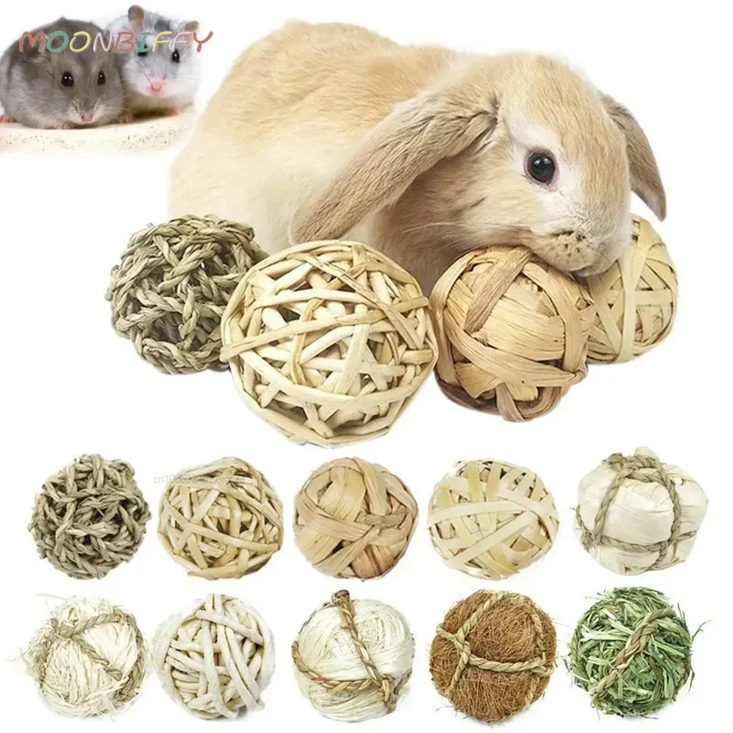 10 Styles 7CM Chewing Braided Ball Guinea Pig Rabbit Hamster Small Animal Play Pet Interactive Chew Toy Natural Grass Ball