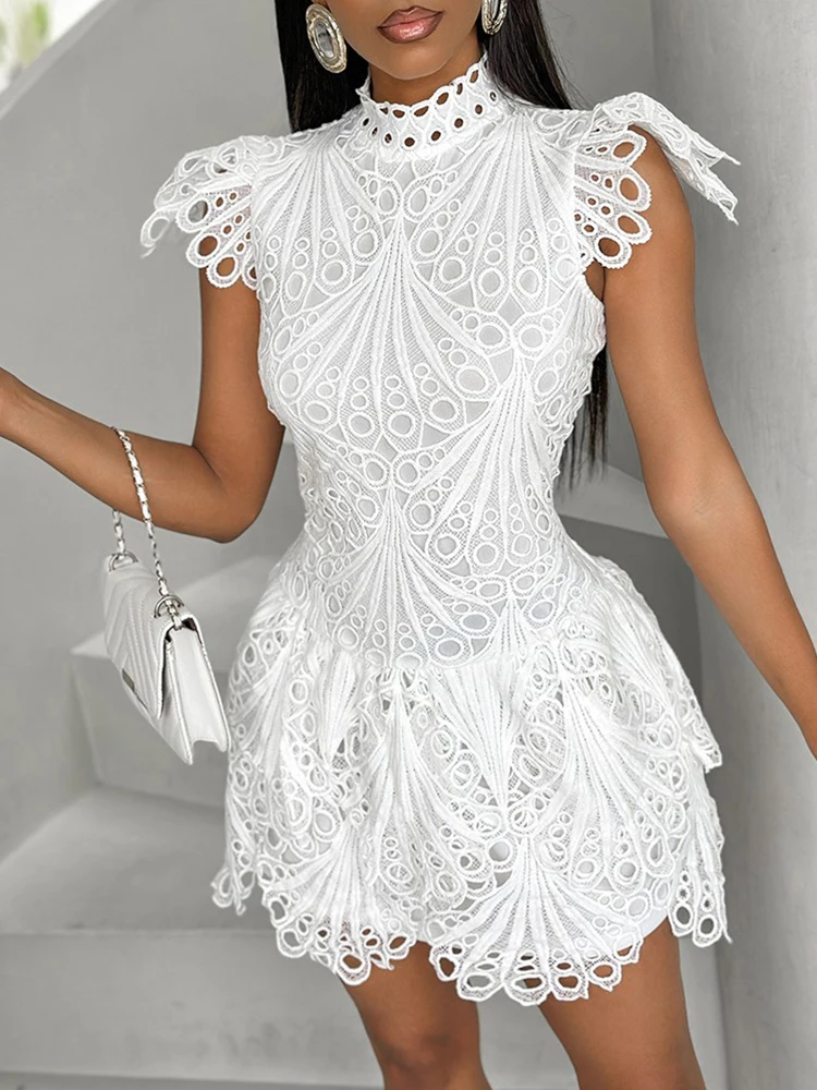 Mock Neck Guipure Lace Dress