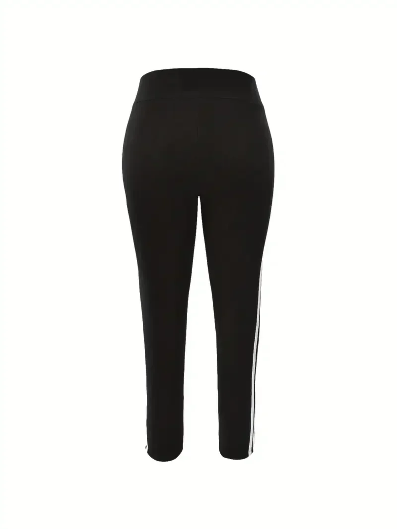 Celana Olahraga Ramping Kasual Wanita Ukuran Plus 1XL-5XL Celana Lari Celana Legging Bergaris Modis