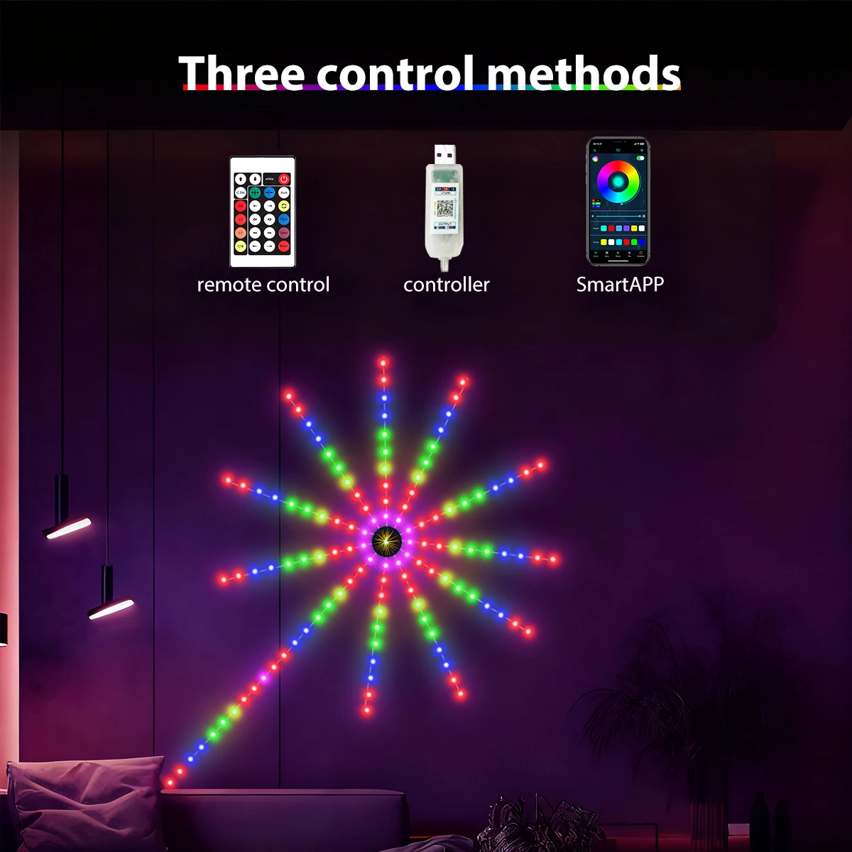 1 قطعة RGB الألعاب النارية مرنة LED قطاع أضواء 5 فولت USB مع بلوتوث عن بعد صوت المنشط أضواء زينة عيد الميلاد لغرفة النوم