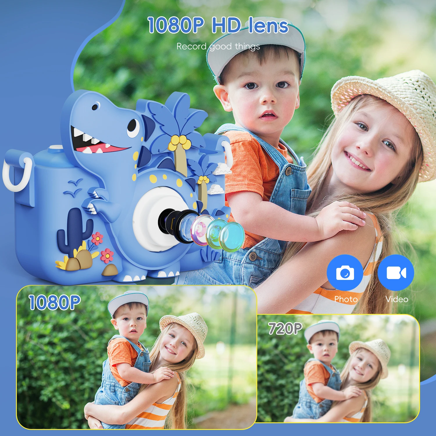 Kids Dinosaurus Mini Camera 1080P HD Dual Camera 32GB Kaart Digitale Camera Speelgoed Voor Kinderen Verjaardag Kerstcadeaus