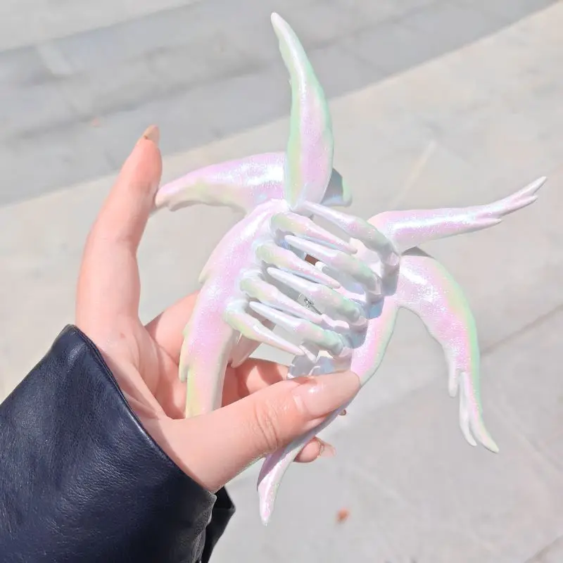 Pearlescent White Angel Wings Jumbo Hair Claw Clip