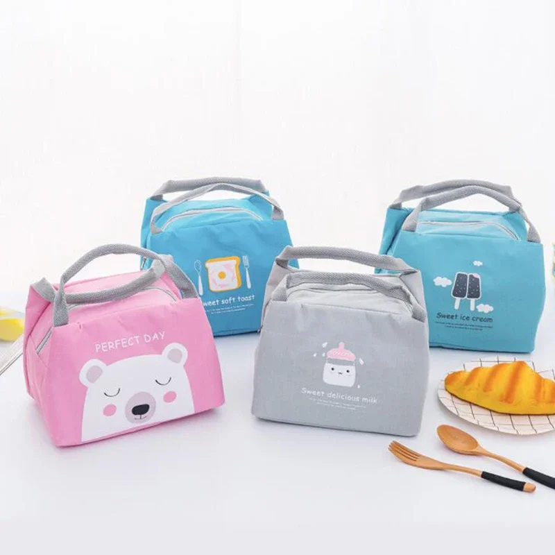 Cute Cartoon Lunch Box Bag Large Capacity Waterproof Oxford Thermal Cooler Bag for Women Girls and Kids