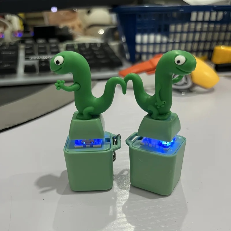 Small Yellow Duck and Frog Keychain, Duck Frog Clicker with LED Light, Adult Stress Relieving and Anxiety Sensing Toy view 6