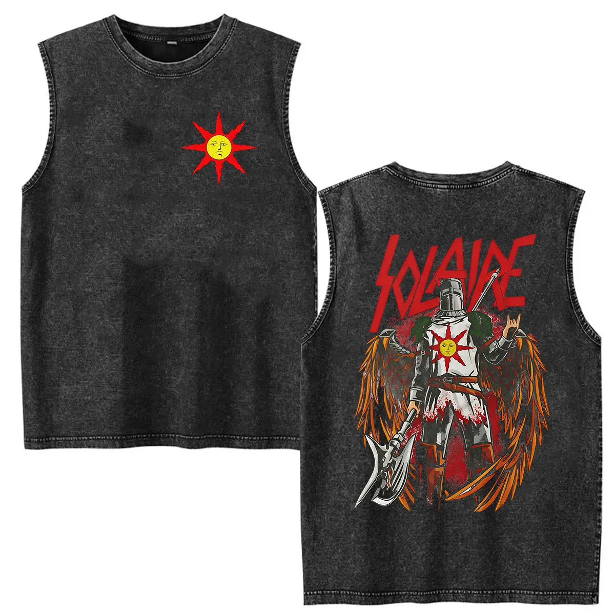 2026 Game Dark Souls Praise The Sun Washed Vest T Shirt Men's Summer Fashion Vintage Oversized T-shirt Tank Top 100% Cotton Tees view 5