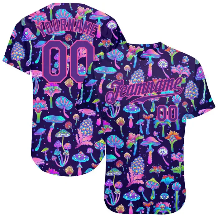 

Custom 3D Pattern Design Colorful Flowers And Mushrooms Psychedelic Hallucination Personalized Baseball Jersey