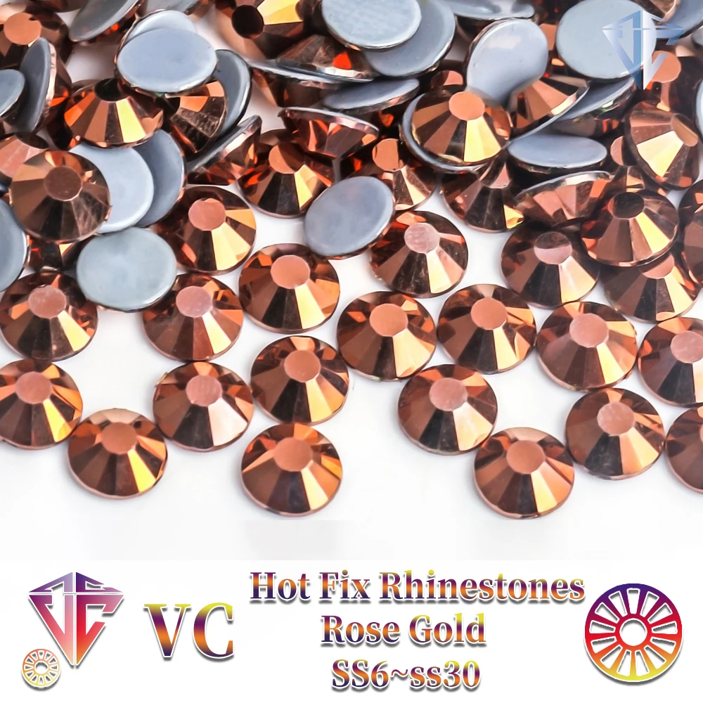 Neues Roségold SS6-SS30 Hohe Qualität Bessere DMCtaw Hot Fix Strass Hotfix Strass Eisen auf Strasssteine für Kleidung F0001