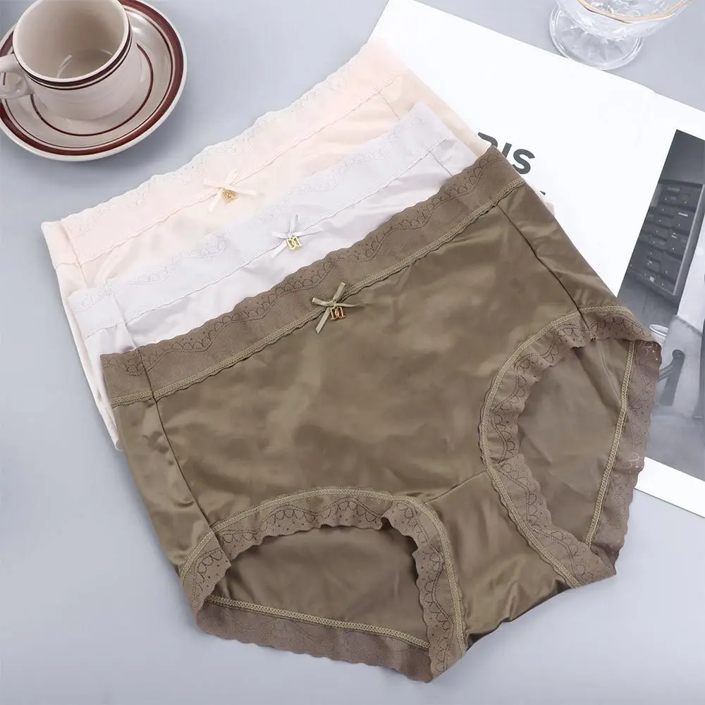 

Дышащие мягкие трусы из атласа со средней талией, японское женское нижнее белье, трусики из ледяного шелка, кружевное нижнее белье, женские трусы