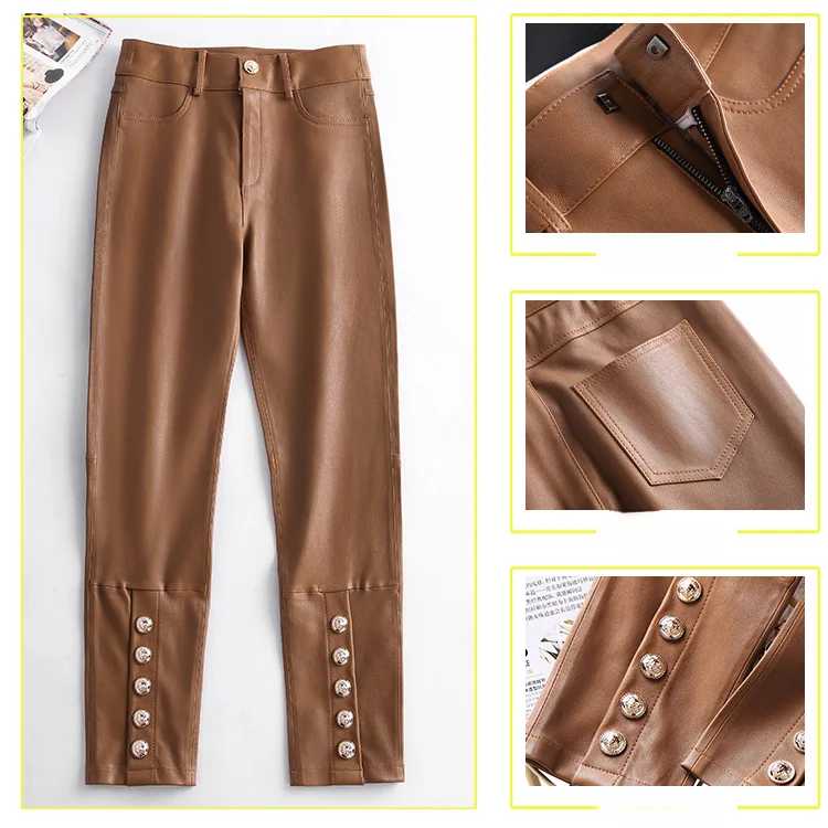 AYUNSUE Hohe Qualität Stretch Leder Hosen Frauen Hohe Taille Hosen Koreanische Mode Bleistift Hosen Hosen Ankle-länge Streetwear