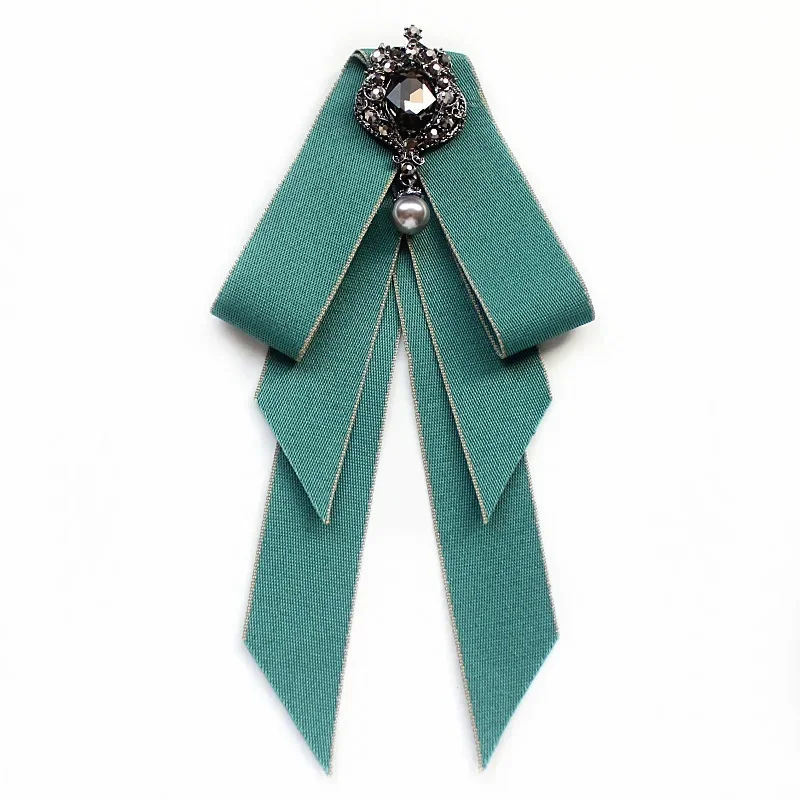 New Fabric Cloth Art Bowknot Brooch Rhinestone Bow Tie College Wind Collar Pin and Brooches Shirt Corsage for Women Accessories