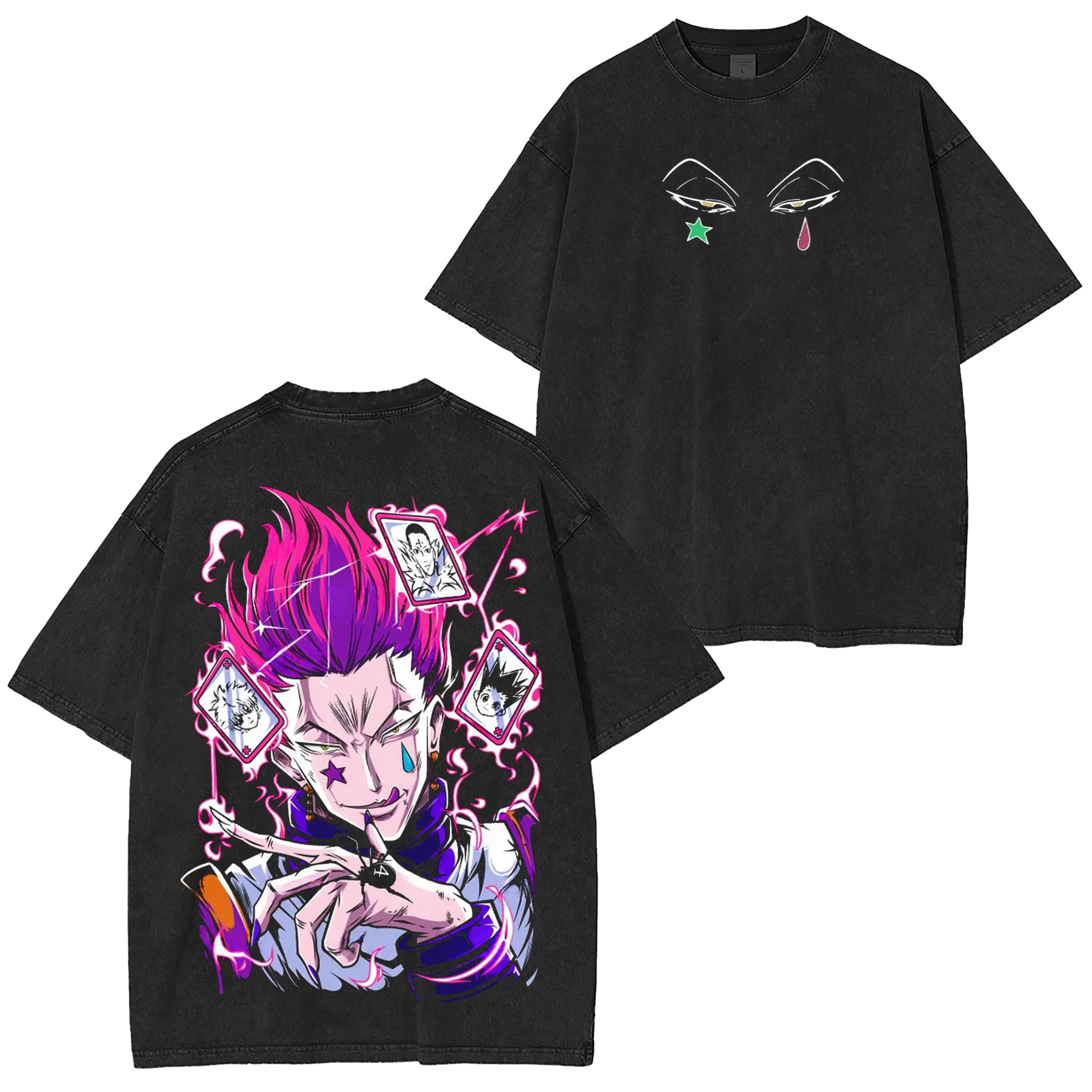 Hunter X Hunter Vintage Washed T-Shirt Oversized Unisex Streetwear Trendy Cotton Neutral O-Neck Short Sleeve Short Sleeves soft