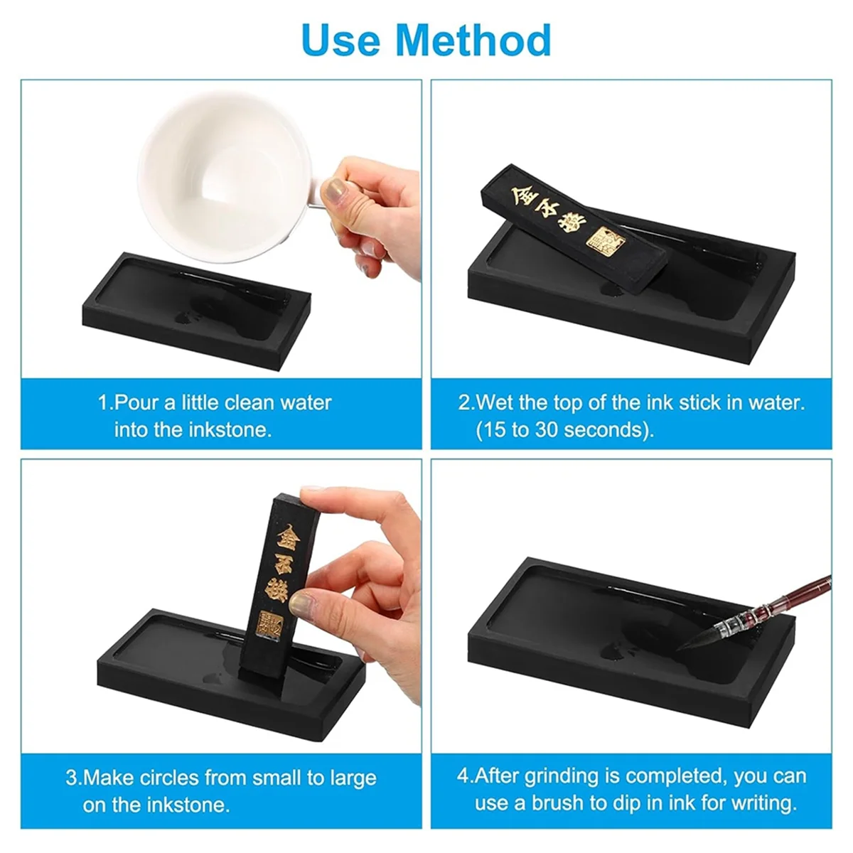 Tendencias ahora Piedra de tinta de caligrafía china de 4 pulgadas con barra de tinta, bandeja de piedra de tinta rectangular para práctica de caligrafía tradicional