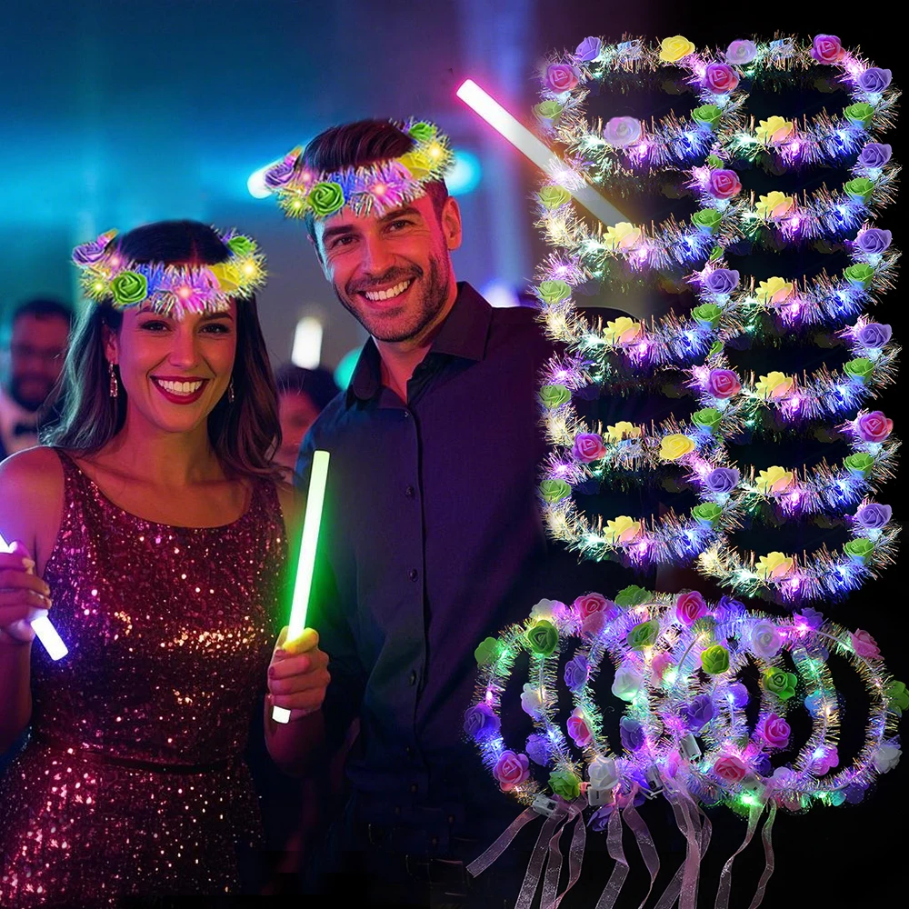 10/20 Stück LED-Blumenkranz, leuchtende Blumenkrone, Haarschmuck für Hochzeiten, leuchtendes Stirnband, Geburtstagsfeier, Hochzeitszubehör – Detail 1