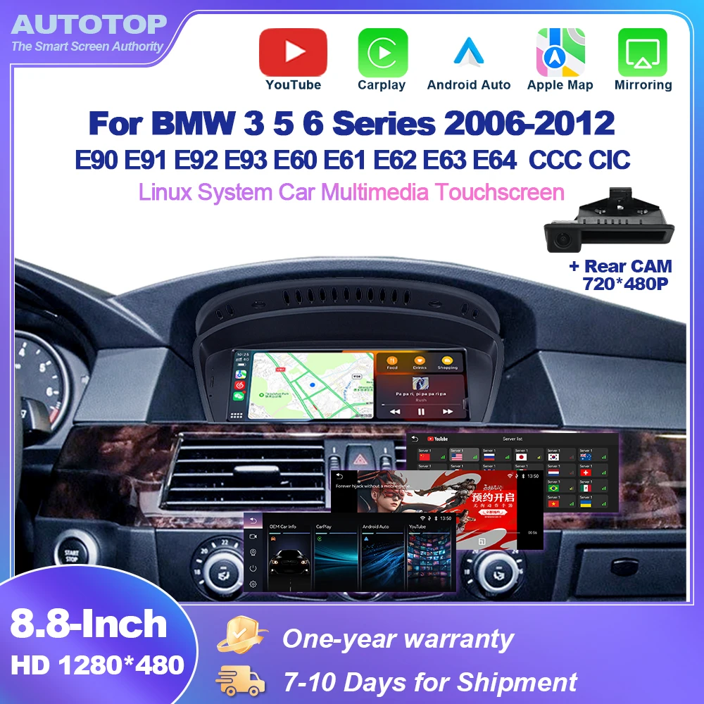 AUTOTOP 8.8" Stereo Multimediale per Auto per BMW Serie 3 5 E90 E91 E92 E93 E60 E61 E62 E63 E64 2006-2012, CarPlay Android Auto Airplay