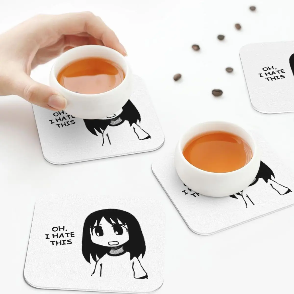 متفتحة - تحقق من الملف الشخصي Azumanga Daioh Osaka Ayumu Kasuga Coasters المفارش كوب عازل سجادات القهوة لمجموعة وسادات الديكور مكونة من 4 قطع