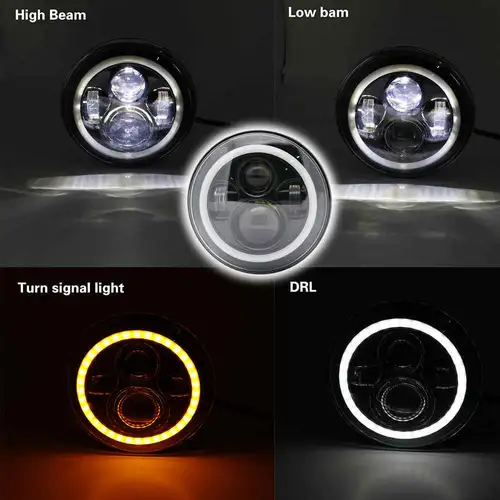 Imagen 2 del producto Faro LED para motocicleta de 7 pulgadas, señal de giro DRL de haz alto/bajo, faro redondo de 7 ""para Harley Jeep Wrangler JK LJ CJ Hummer H1 H2, 1 ud.