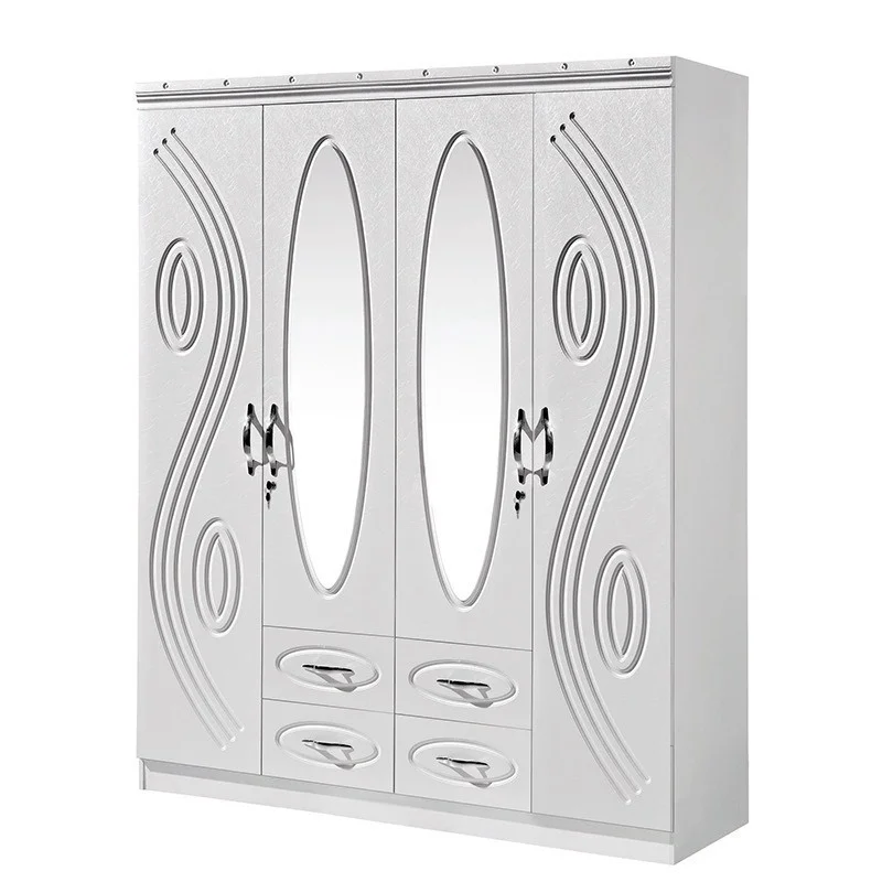 & Cross-border Manufacturer's Modern MDF Vacuum-formed Wardrobe Home Use Bedroom Three-door Swing Doors Large Capacity Clothing