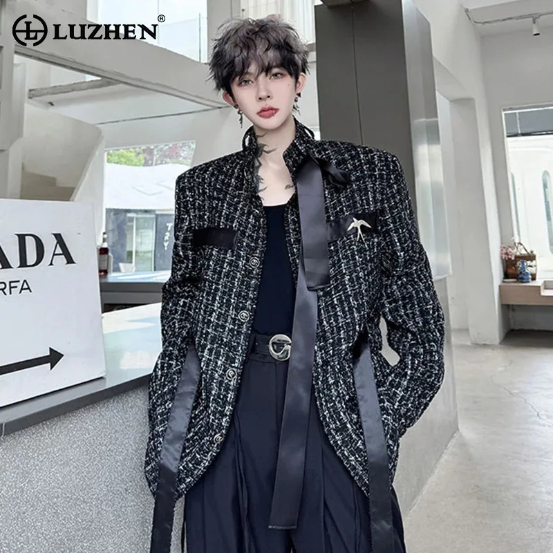 

LUZHEN Fashion High Quality Belt Decorate Stand Neck Casual Jacket Men's Elegant Original Trendy Male Coat 2025 Autumn JY3807