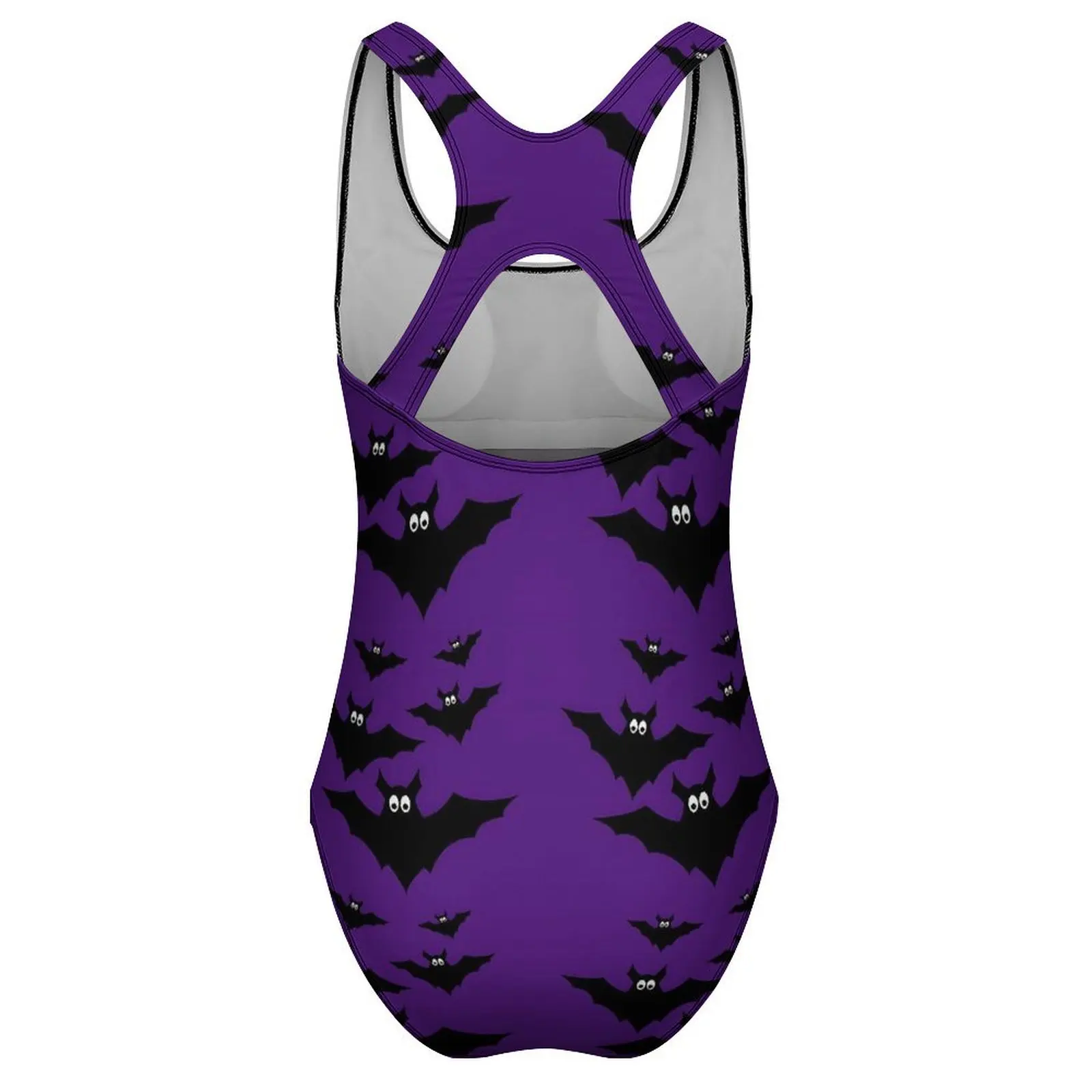 Halloween Black Purple Swimsuit Cute Flying Bats Push Up Swimwear One-Piece Sport Monokini Bodysuit Sexy Beachwear Plus Size