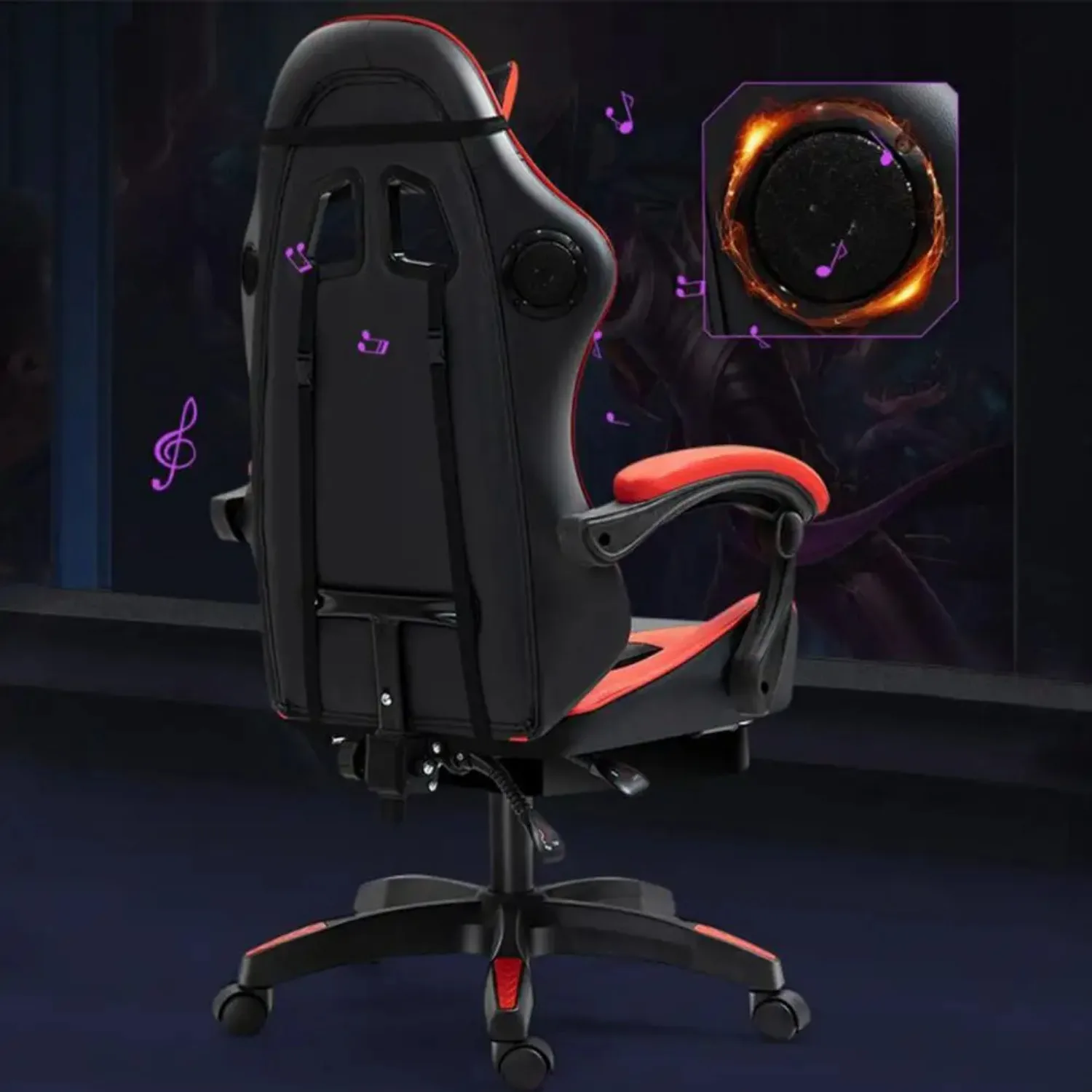 Gaming Chair with Bluetooth-compatible Speakers and RGB LED Lights, Ergonomic Massage Computer Gaming Chair with Height Adjustab