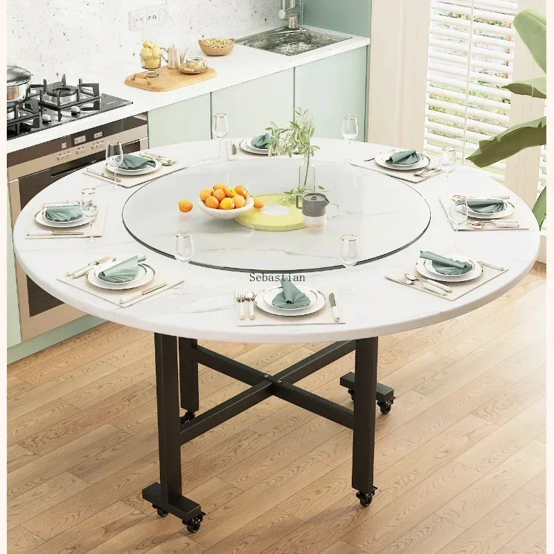 Foldable Dining Table for Small Household Units, Movable Large Round Table, Foldable Table for Minimalist Restaurants