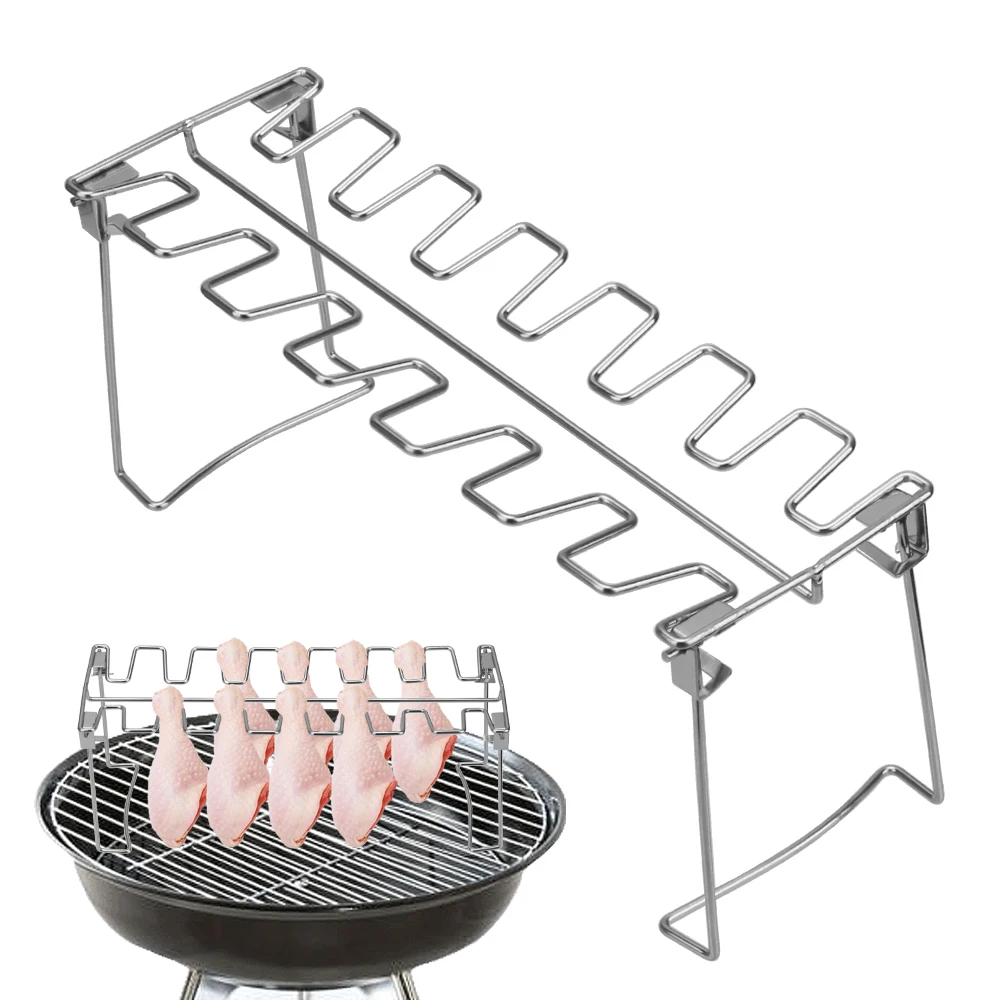 Barbecue Rib Roast Rack Stainless Steel Roast Chicken Leg Rack Non-Stick Grilling BBQ Chicken Wing Leg Rack