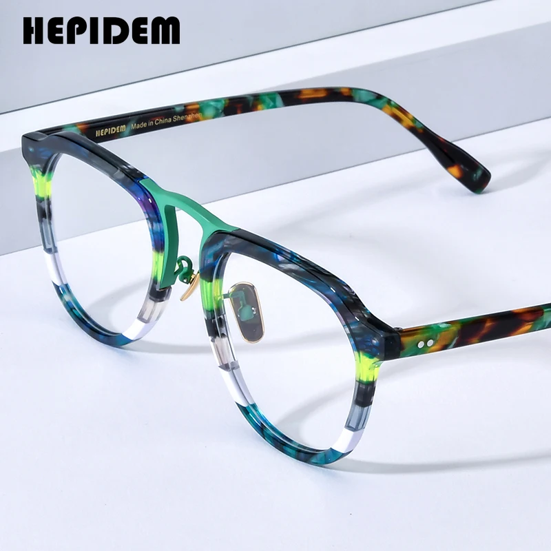 

HEPIDEM Acetate Glasses Frame Men 2024 New Women Retro Pilot Eyeglasses Spectacles Eyewear H9350