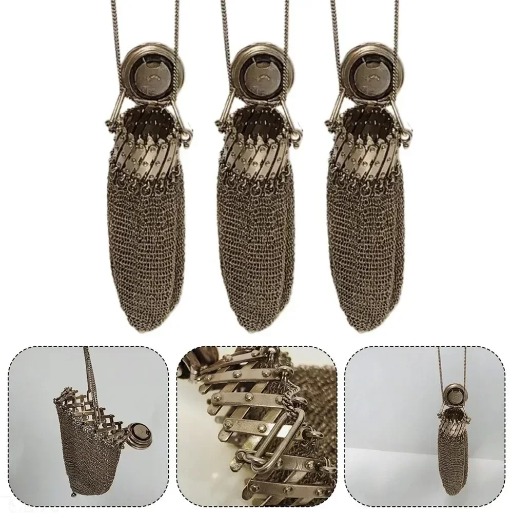 Metal Coin Collection Bag Handmade 1920's English Coin Purse Chain Nail Vintage Shrink Coin Purse Double Mesh Bag