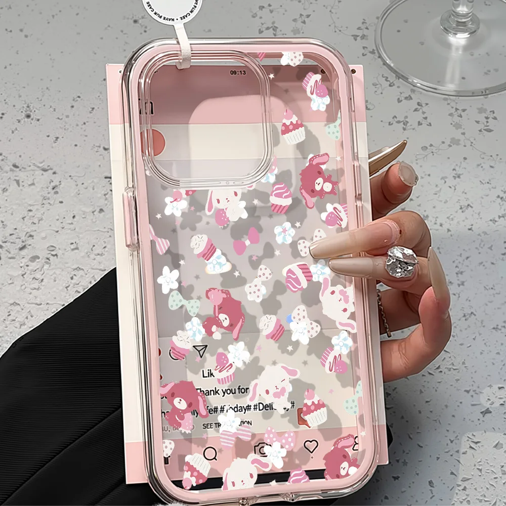 

Cute Cartoon Rabbit Bear Phone Case For iPhone 11 Case iPhone 14 13 16 12 15 Pro Max 2 IN 1 Shockproof Soft Clear Cover Funda