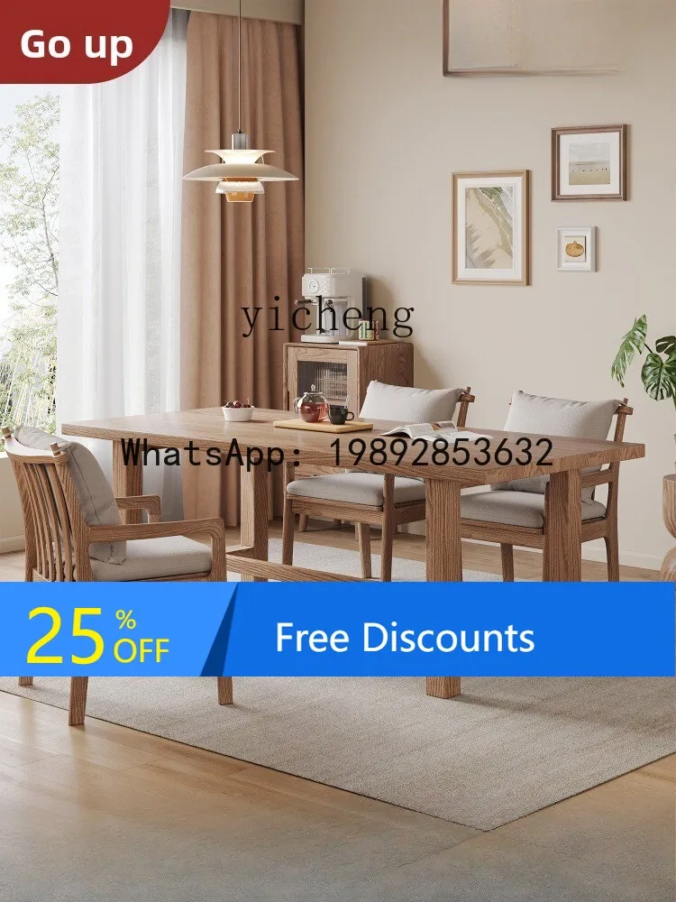 AA  large board dining table All solid wood ash wood rectangular pure log workbench Bed and breakfast dining table