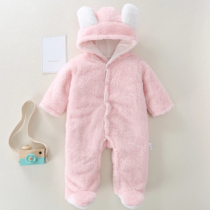 Winter Baby Boy Girl Romper Hooded Cartoon Style Toddler Kid Playsuit Jumpsuit Children Clothing Infant Bodysuit Overalls A1255