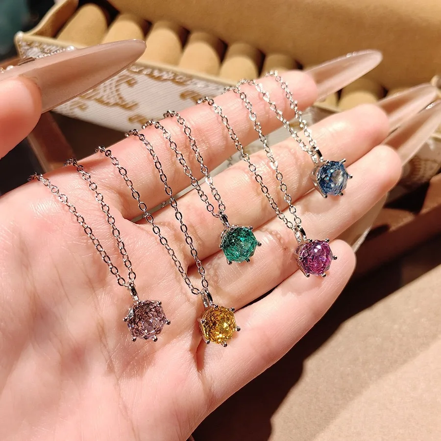 

Luxury Female Necklace 925 Sterling Silver Octagonal Zircon Millennium Rose Pendant Necklace Women for Women Wedding Jewelry