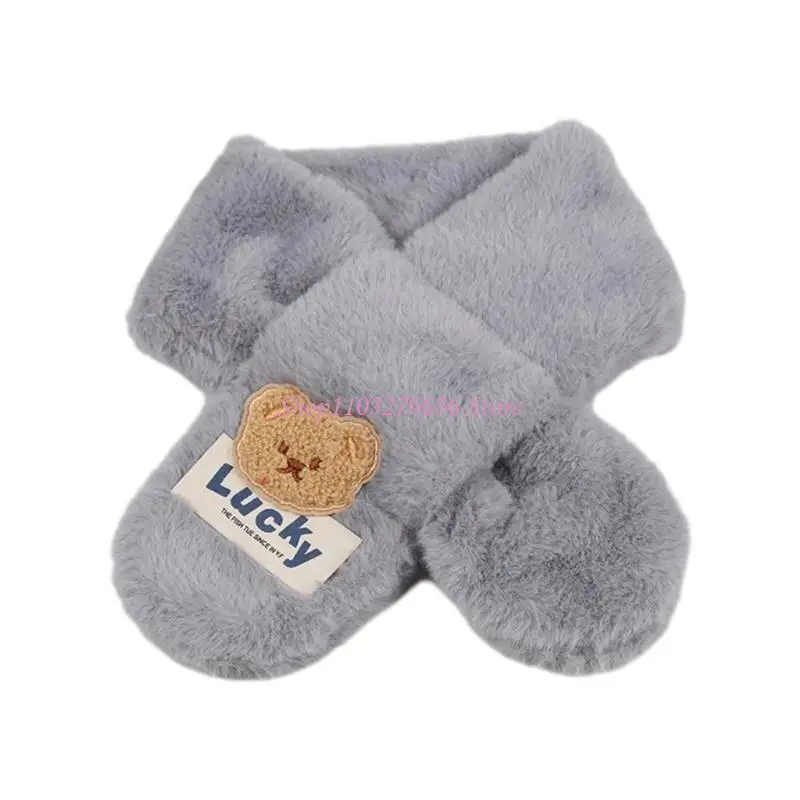 

R6FD Lovely Bear Kids Neck Scarf Windproof Long Crossed Muffler Neckwear for Outdoor