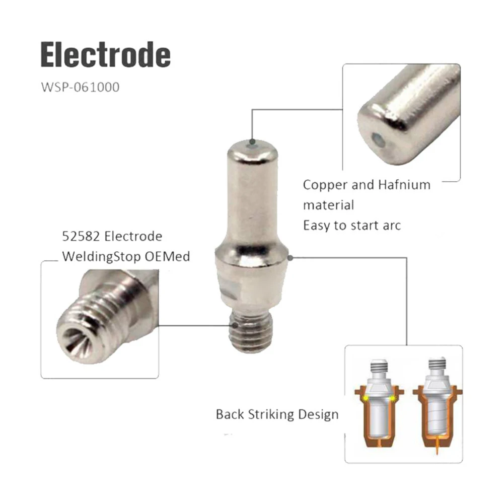 1.0mm Plasma Electrode Tips Compatible with For IPT-60 PT60 PT-60 52582 51313P.10 Torch Consumables 20pcs Copper