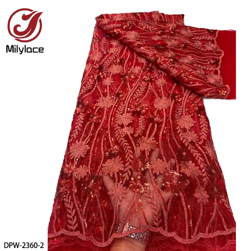 African Sequins Lace Fabric High Quality Nigerian French Tulle Lace Material for Wedding Party Dress DPW-2360