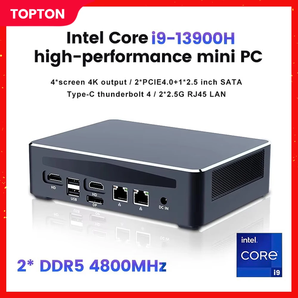 

Игровой мини-ПК Topton 13-го поколения i9 13900H i7 13700H Intel Thunderbolt 4 DDR5 4800 МГц PCIE4.0 Геймерский компьютер 2*2,5G LAN 4*4K WiFi6