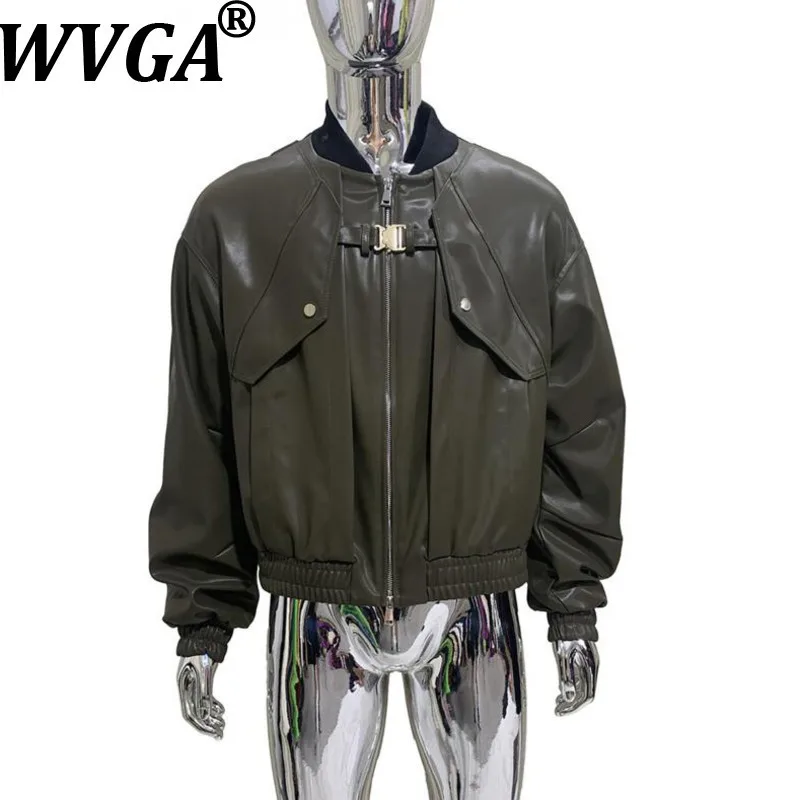 

WVGA осень-зима новые мужские приливы двойная молния короткие бейсбольные воротники модные куртки нишевые шикарные повседневные пальто из искусственной кожи Ins W15422