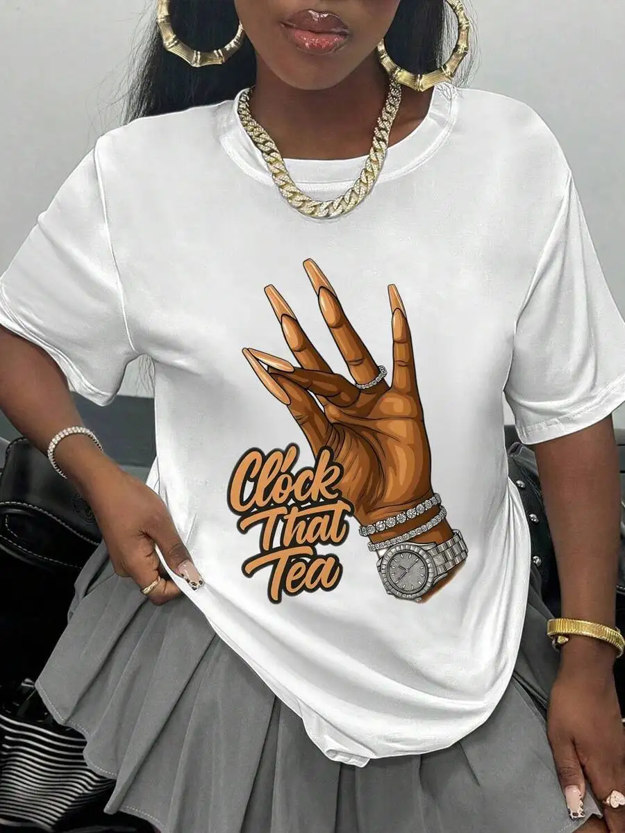 

Женская повседневная спортивная футболка Clock Tea, мягкие эластичные короткие рукава, повседневный наряд на весну