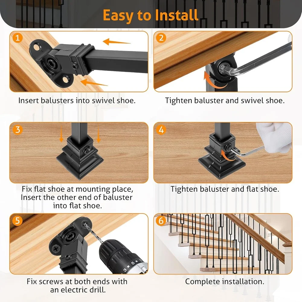 32 pacotes de balaústres de escada de ferro forjado, 1/2 unidades internas ocas, trilhos de metal, escada interna e externa e deck