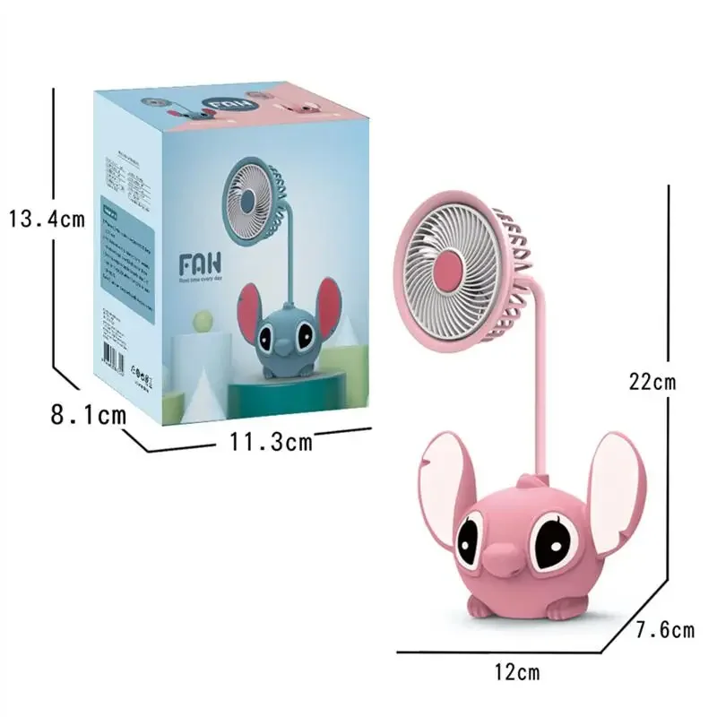 Disney-Petit ventilateur aste Stitch, ange de dessin animé mignon, ventilateur réglable, haute température, cadeaux de vacances pour filles et enfants, été